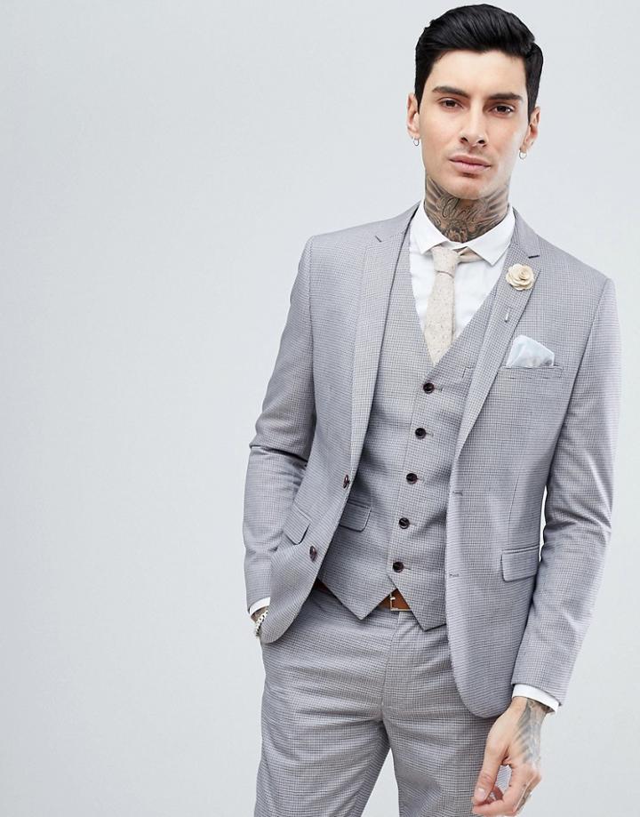 Harry Brown Lilac Puppy Tooth Wedding Skinny Fit Suit Jacket - Purple