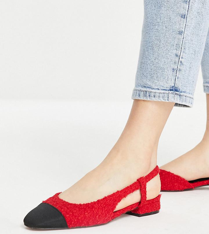 Asos Design Wide Fit Lively Slingback Ballet Flats In Red Tweed