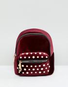 Yoki Fashion Red Backpack With Pearl Embellishment - Red