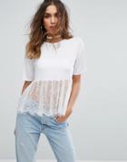 Prettylittlething Lace Hem Oversized T-shirt - White
