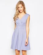 Closet Wrap Front Dress With Box Pleat Skirt - Pale Blue