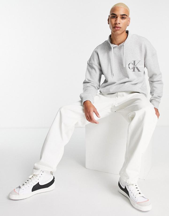 Calvin Klein Jeans Two Tone Monogram Funnel Neck Sweatshirt In Gray