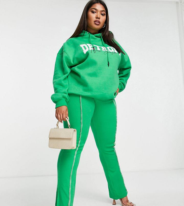 Public Desire Curve Flared Ribbed Pants In Green