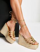 Public Desire Chakra Espadrille Wedge Heel Sandals In Gold