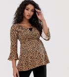 Asos Design Maternity Nursing Wrap Blouse With Tie Side In Animal Print-multi