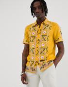 Asos Design Regular Fit Cotton Shirt With Hand Embroidery & Embellishment-yellow