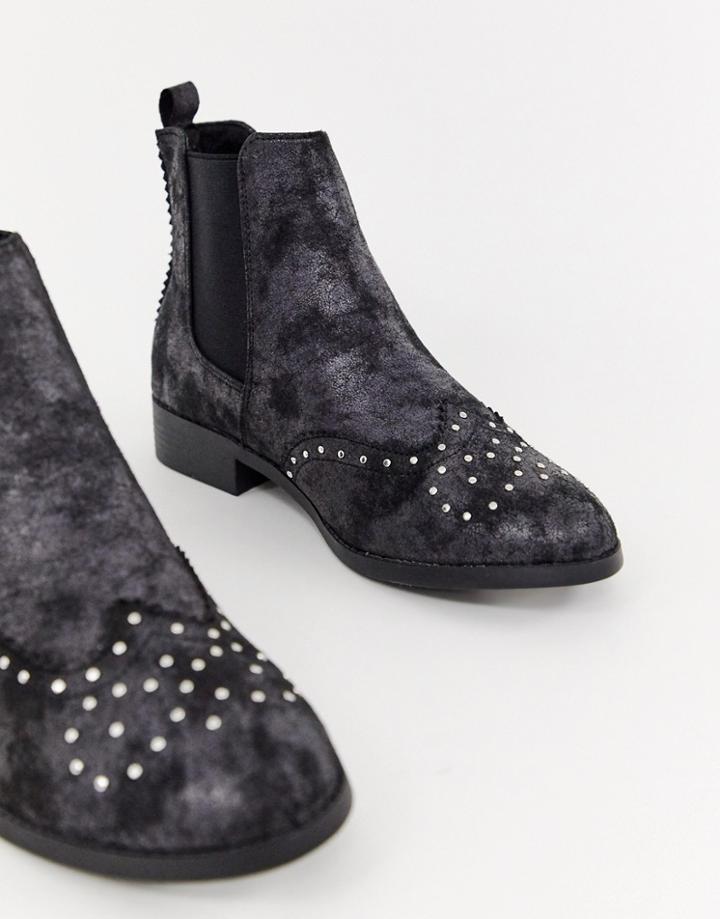 New Look Studded Flat Brogue Boot - Black