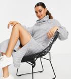 Asos Design Petite Ribbed Midi Dress With Cowl Neck In Gray-grey
