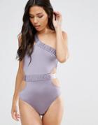 Asos One Shoulder Glam Swimsuit - Purple
