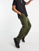 Asos Design Smart High Waisted Slim Pants In Khaki-green