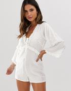 Fashion Union Beach Romper In Gold Spot-white