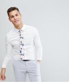 Asos Design Wedding Skinny Sateen Shirt And Floral Tie Save - White