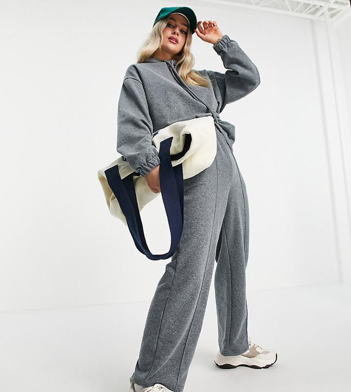 Asos Design Petite Acid Wash Tracksuit Hoodie And Straight Leg Sweatpants In Charcoal-grey