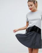 Asos Design Mixed Fabric Drop Hem Mini Dress - Multi