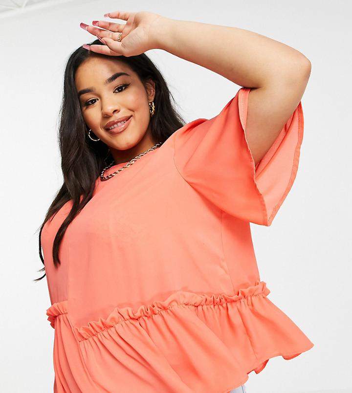 Asos Design Curve Smock Top With Asymmetric Hem In Bright Orange