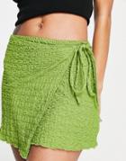 Pull & Bear Wrap Front Skirt In Green