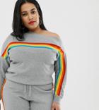 River Island Plus Sweatshirt With Rainbow Stripe In Gray - Gray