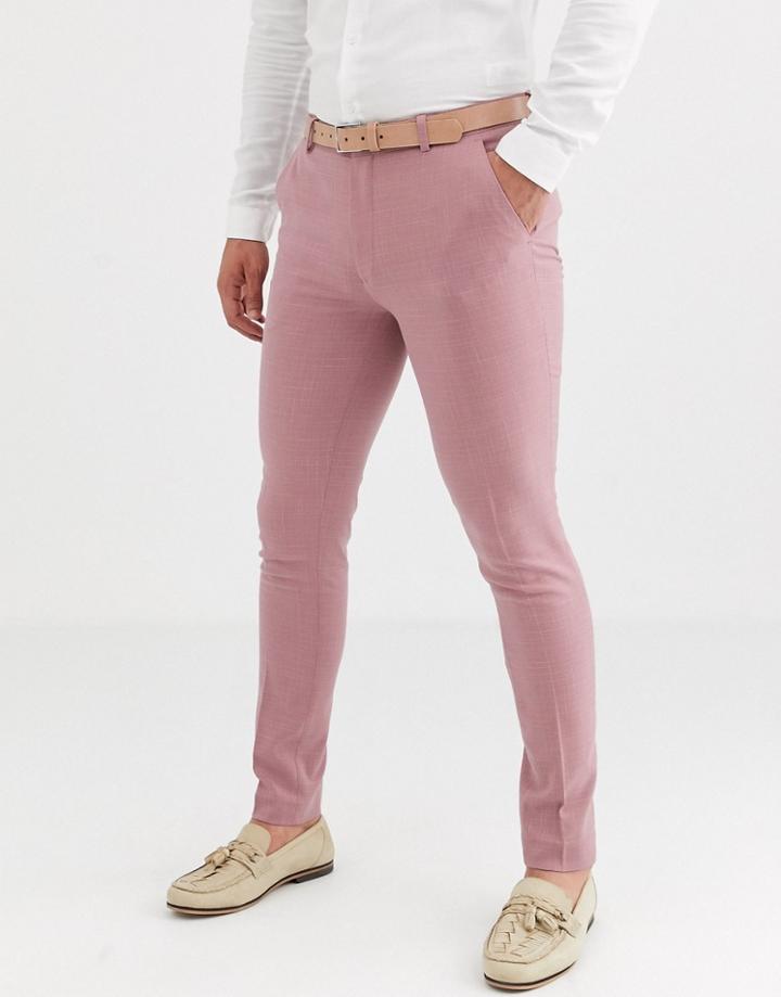 Asos Design Wedding Super Skinny Suit Pants In Crosshatch In Rose Pink