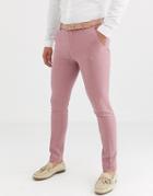 Asos Design Wedding Super Skinny Suit Pants In Crosshatch In Rose Pink
