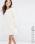 Waven Tall 3/4 Sleeve Denim Dress With Extreme Distressed Hem - Oatmeal