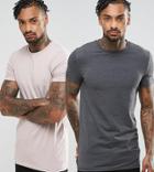 Asos Design Muscle Fit Longline T-shirt 2 Pack Save - Multi