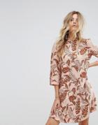 Y.a.s Long Sleeved Shift Dress In Palm Print - Multi