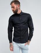 Asos Stretch Slim Shirt In Black With Long Sleeves - Black
