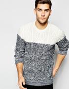 Blend Crew Sweater Slim Fit Cable Top Melange Bottom - Blue