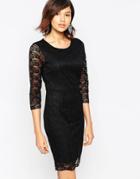 Only 3/4 Sleeve Lace Dress - Black
