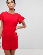 Asos Design Mini Wiggle Dress With Fluted Sleeve - Red