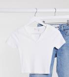Asos Design Tall Slim Fit Crop Top With Notch Neck In Rib In White