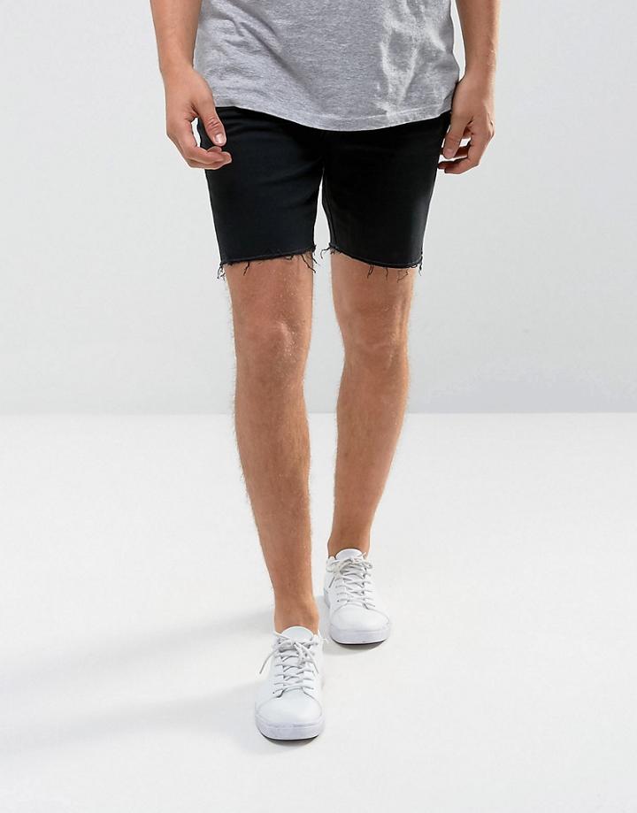 Mango Man Raw Hem Denim Shorts In Black - Black
