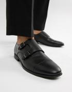 Asos Design Monk Shoes In Black Faux Leather With Emboss Panel