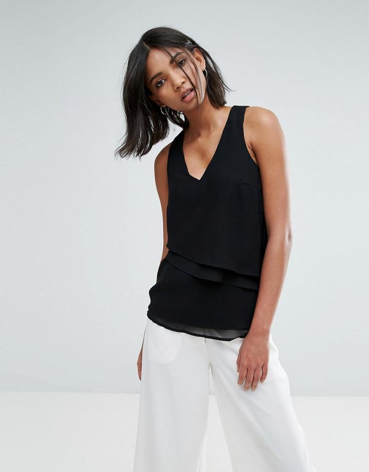 Vero Moda V Neck Top With Asymmetric Hem - Black