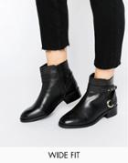 Asos Azure Wide Fit Leather Ankle Boots - Black