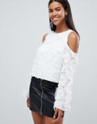 Rare Cold Shoulder Fringe Blouse - White