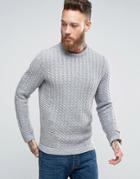 Asos Cable Knit Sweater With Chunky Rib Detail - Gray