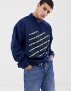 Asos Design Oversized Sweatshirt In Polar Fleece With Funnel Neck And Text Print - Navy