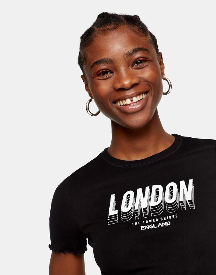 Topshop Lettuce Hem T-shirt In Black-brown
