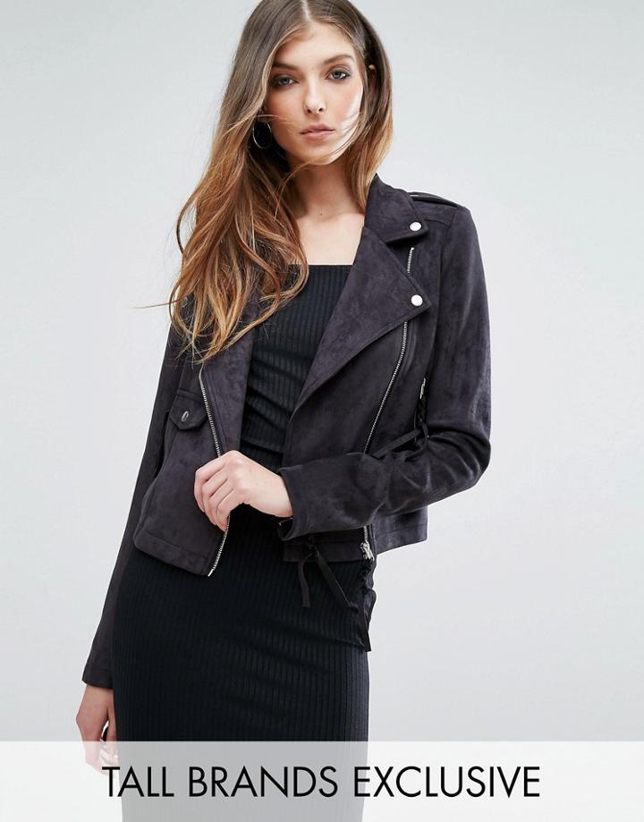 Missguided Tall Faux Suede Biker Jacket - Black