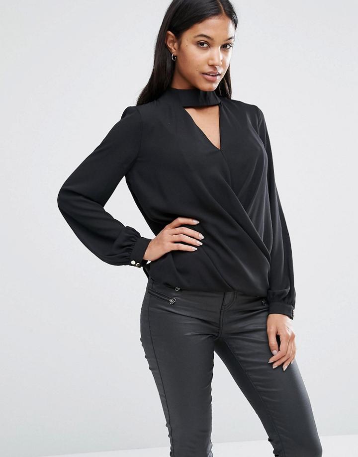 Lipsy Wrap Front Blouse With Choker Detail - Black