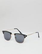 Asos Design Retro Sunglasses In Black With Gold Metal Details - Black
