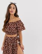 Asos Design Beach Frill Off Shoulder Two-piece Top In Polka Dot - Multi