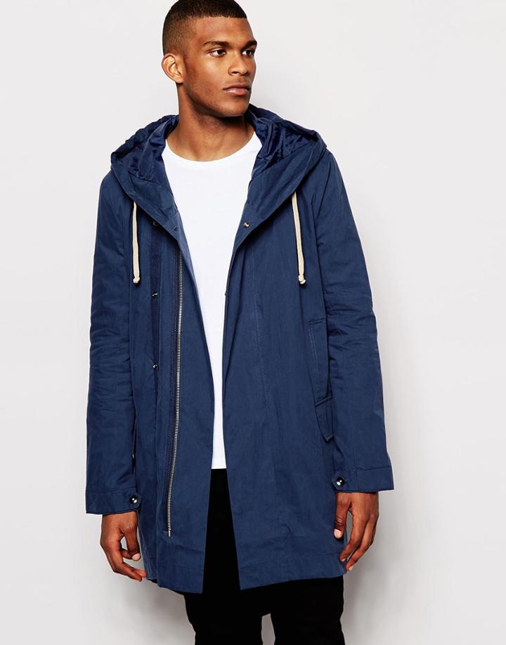 Asos Fishtail Parka In Navy - Navy
