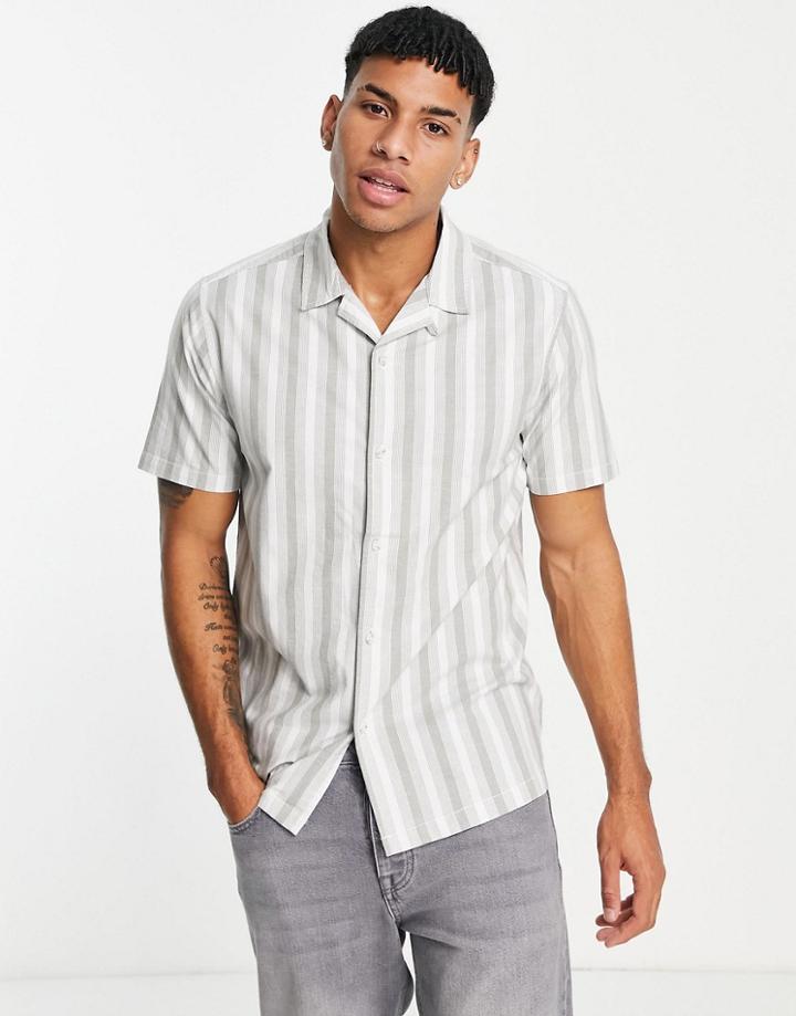 Topman Short Sleeve Stripe Oxford Shirt In Sage-green