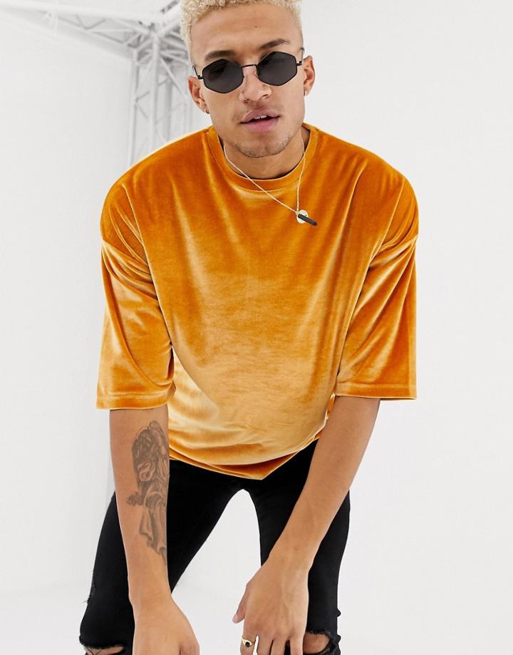 Asos Design Oversized T-shirt In Velour In Gold - Yellow