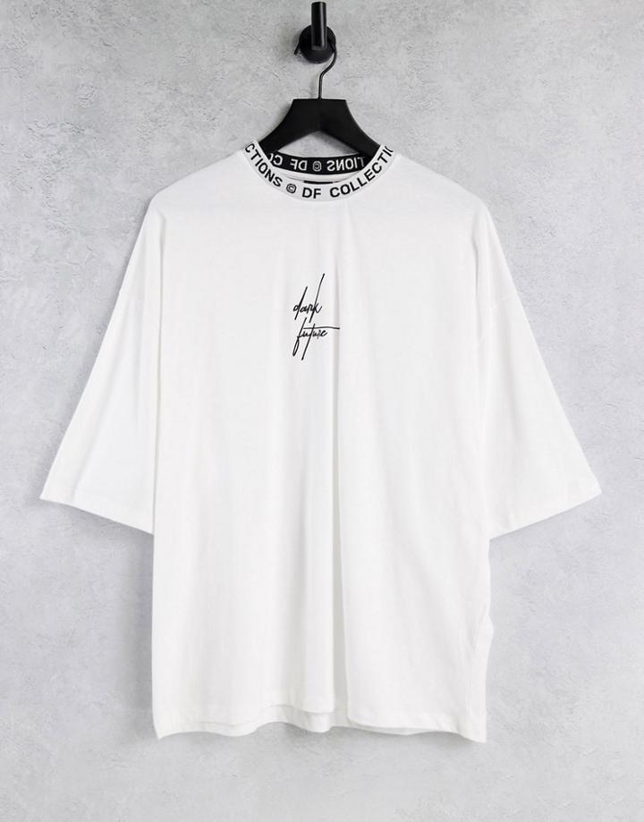 Asos Dark Future Oversized T-shirt In Rose With Logo Neck Trim-white
