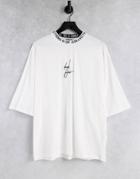 Asos Dark Future Oversized T-shirt In Rose With Logo Neck Trim-white