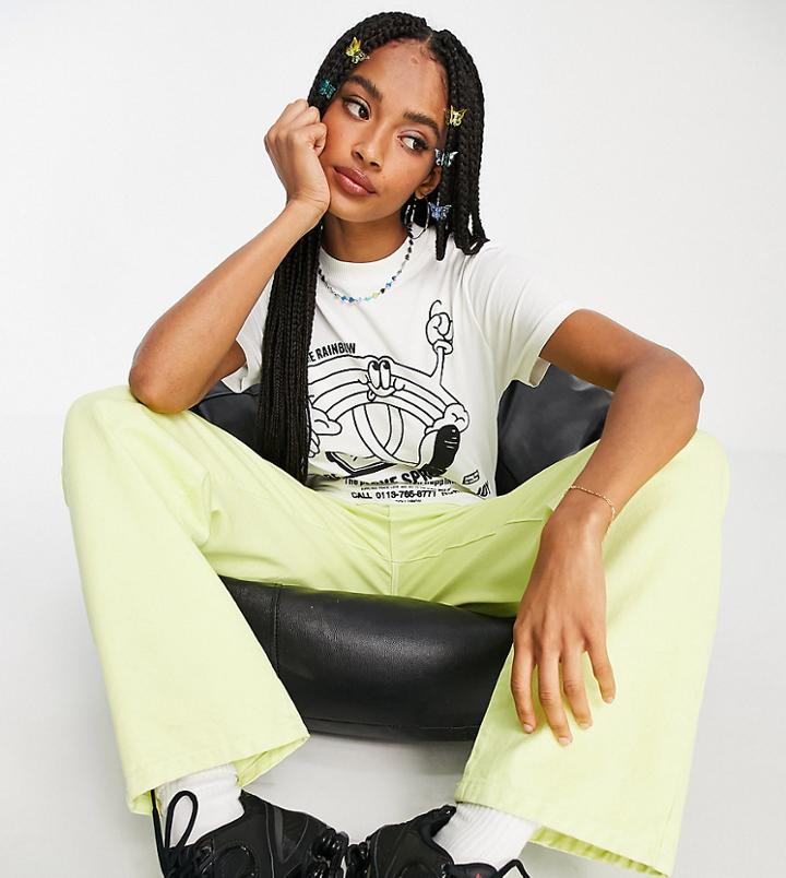 Collusion Unisex Vintage Fit T-shirt With Cartoon Print In Ecru-white