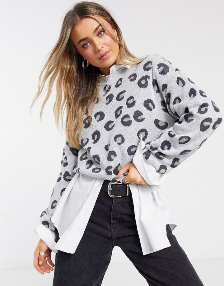 Abercrombie & Fitch Mock Neck Knit Sweater In Gray Leopard-grey